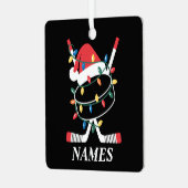 Personalized Name Christmas Hockey Xmas Santa Hat Metalen Ornament (Voorkant links)