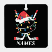 Personalized Name Christmas Hockey Xmas Santa Hat Metalen Ornament (Voorkant)