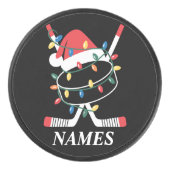 Personalized Name Christmas Hockey Xmas Santa Hat Puck (Voorkant)