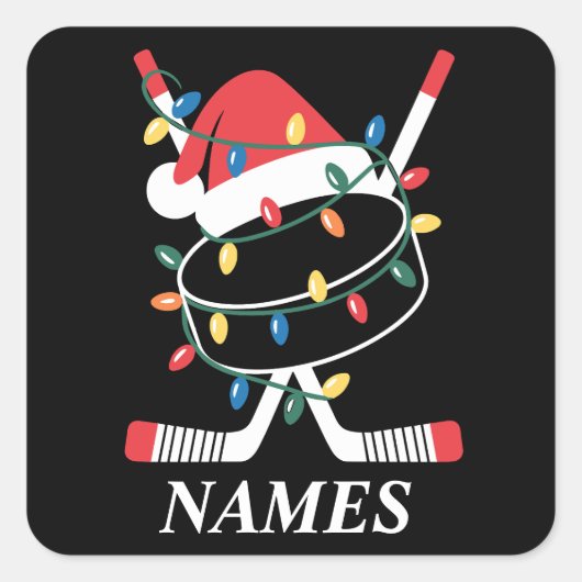 Personalized Name Christmas Hockey Xmas Santa Hat Vierkante Sticker (Voorkant)