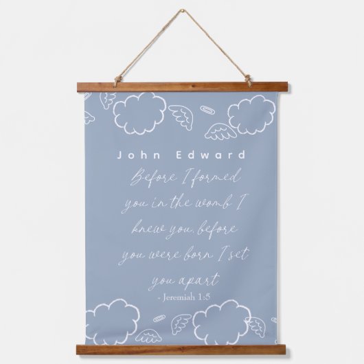 Personalized Name Cloud Jeremiah 1:5 Nursery  Hangend Wandkleed (Voorkant)