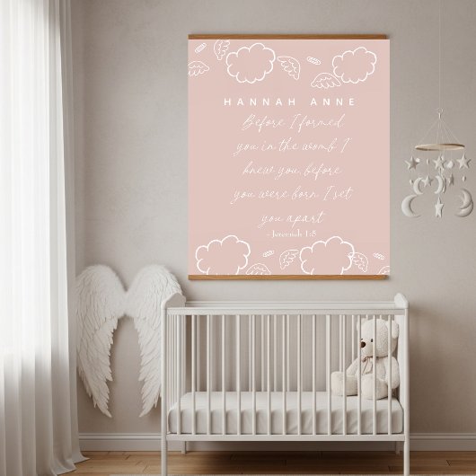 Personalized Name Cloud Jeremiah 1:5 Nursery pink Hangend Wandkleed
