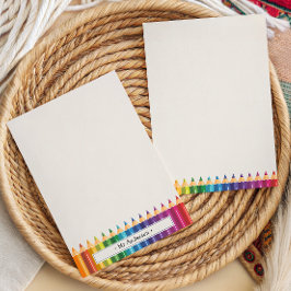 Personalized Name Colorful Pencils Teacher's Notitiekaartje