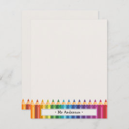 Personalized Name Colorful Pencils Teacher's Notitiekaartje