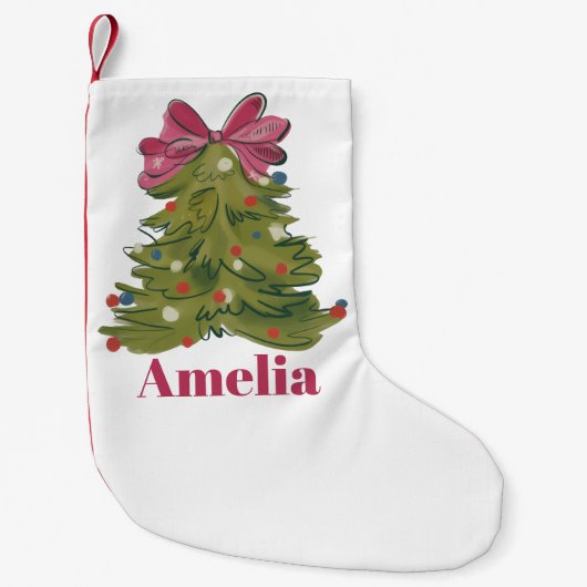Personalized Name Coquette Christmas Tree Girly Kleine Kerstsok (Voorkant)