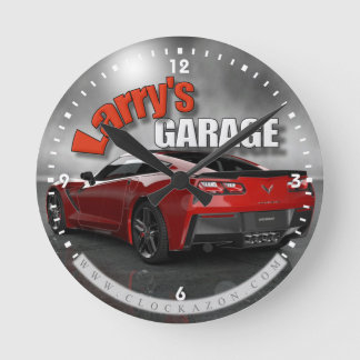 Personalized Name Corvette Garage Clock Ronde Klok