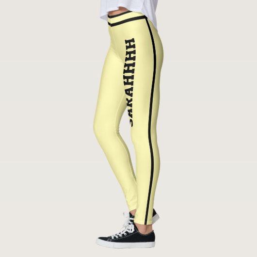 Personalized Name Cream And Black Stripes Fun Gift Leggings (Links)