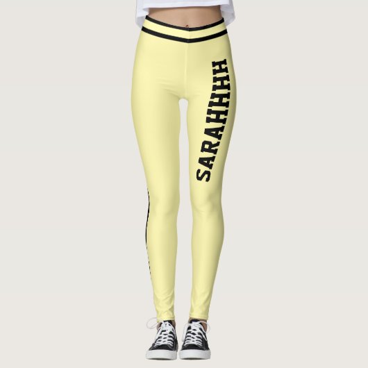 Personalized Name Cream And Black Stripes Fun Gift Leggings (Voorkant)