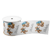 Personalized Name Cute Bear Gold Blue Balloons Satijnen Lint (Spoel)