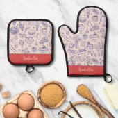 Personalized Name Cute Hand Drawn Food Ovenwant & Pannenlap Set