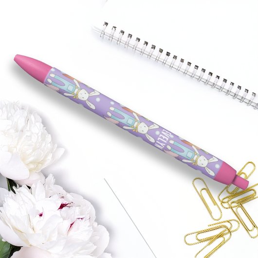 Personalized Name Cute Stuffed Animal Bunny Zwarte Inkt Pen