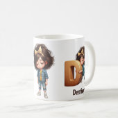 Personalized Name & D Sleepy Morning Plaid Charact Koffiemok (Voorkant rechts)