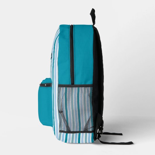 Personalized Name DARK TURQUOISE LINE STRIPES Bedrukte Rugzak (Rechts)