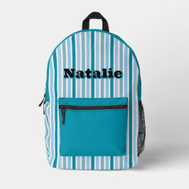 Personalized Name DARK TURQUOISE LINE STRIPES Bedrukte Rugzak