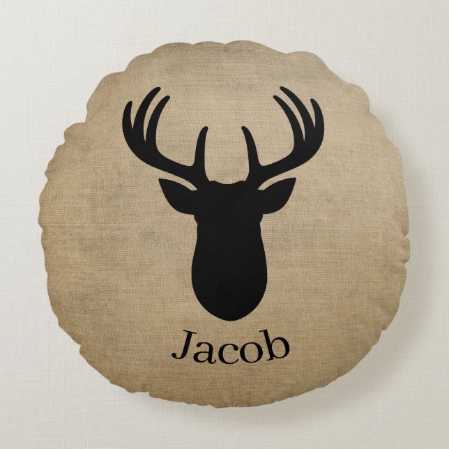 Personalized Name Deer  Rond Kussen (Voorkant)