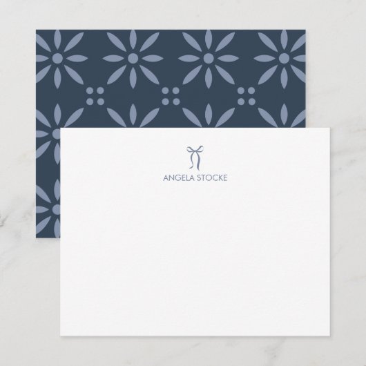 Personalized Name Dusty Blue Bow Notitiekaartje (Voorkant / Achterkant)