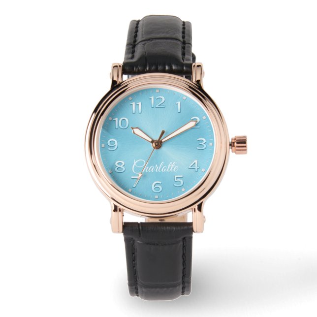 Personalized Name Elegant Blue Dial Watch Horloge (Voorkant)
