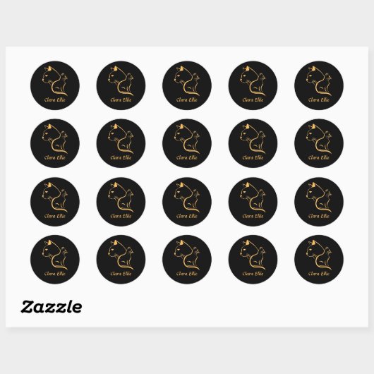 Personalized name - elegant cat ronde sticker (Vel)