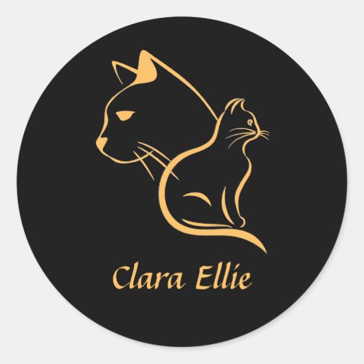 Personalized name - elegant cat ronde sticker (Voorkant)