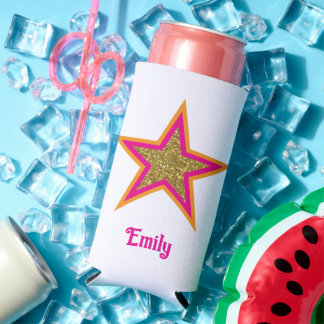 Personalized name elegant gold &pink star  seltzer blikjeskoeler