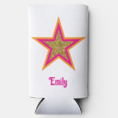 Personalized name elegant gold &pink star  seltzer blikjeskoeler (Voorkant)