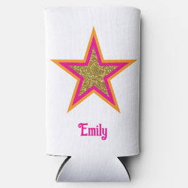 Personalized name elegant gold &pink star  seltzer blikjeskoeler