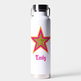 Personalized name elegant gold &pink star  waterfles