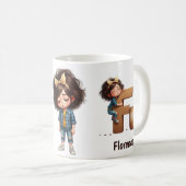 Personalized Name & F Sleepy Morning Plaid Charact Koffiemok (Voorkant rechts)