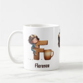 Personalized Name & F Sleepy Morning Plaid Charact Koffiemok (Links)