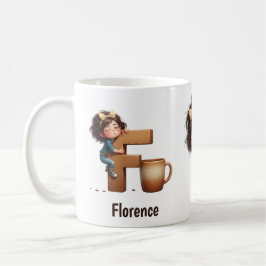 Personalized Name & F Sleepy Morning Plaid Charact Koffiemok
