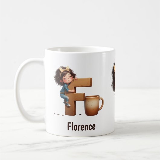 Personalized Name & F Sleepy Morning Plaid Charact Koffiemok (Links)