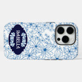 Personalized Name Feminine Blue Floral Pattern Case-Mate iPhone Case (Achterkant (horizontaal))