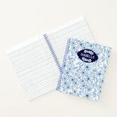 Personalized Name Feminine Blue Floral Pattern Notitieboek (Binnen)