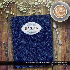 Personalized Name Feminine Blue Floral Pattern Notitieboek