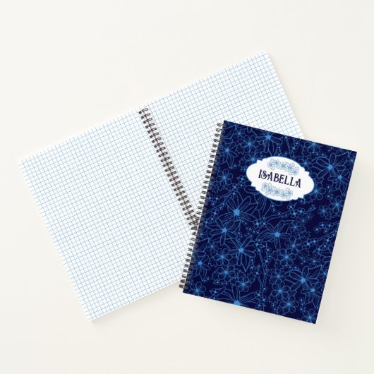 Personalized Name Feminine Blue Floral Pattern Notitieboek (Binnen)