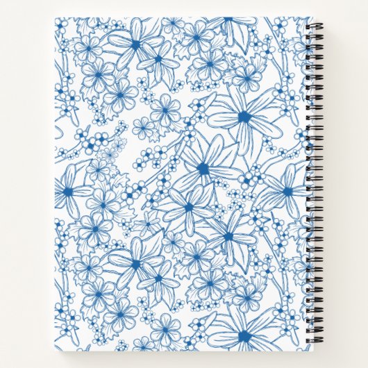Personalized Name Feminine Blue Floral Pattern Notitieboek (Achterkant)