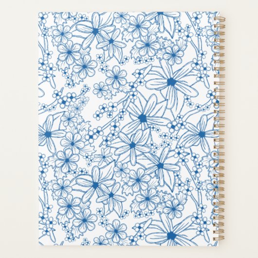 Personalized Name Feminine Blue Floral Pattern Planner (Achterkant)