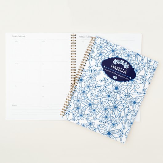 Personalized Name Feminine Blue Floral Pattern Planner (Display)