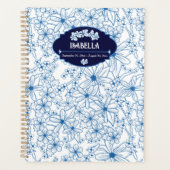 Personalized Name Feminine Blue Floral Pattern Planner (Voorkant)