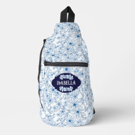 Personalized Name Feminine Blue Floral Pattern Sling Bag