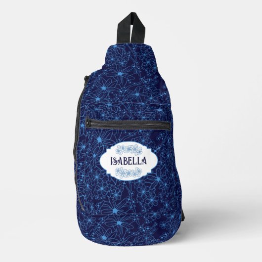 Personalized Name Feminine Blue Floral Pattern Sling Bag (Voorkant)