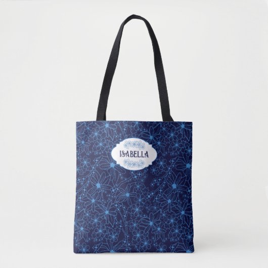 Personalized Name Feminine Blue Floral Pattern Tote Bag (Voorkant)