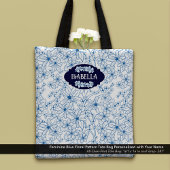 Personalized Name Feminine Blue Floral Pattern Tote Bag
