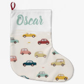 Personalized Name Festive Cars Christmas Stocking Grote Kerstsok (Voorkant)