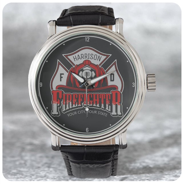 Personalized NAME Firefighter Helmet Fire Rescue Horloge (Creator heeft geüpload)