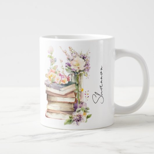 Personalized Name Floral Book Lover Grote Koffiekop (Rechts)