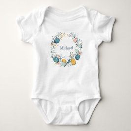 Personalized Name Floral Egg Wreath Easter Romper