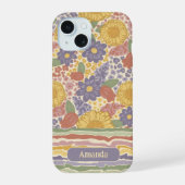 Personalized Name Floral Stripe Phone Case iPhone 15 Case (Achterkant)
