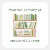 Personalized Name From The Library Green Bookplate Vierkante Sticker (Voorkant)