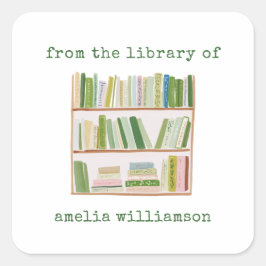 Personalized Name From The Library Green Bookplate Vierkante Sticker